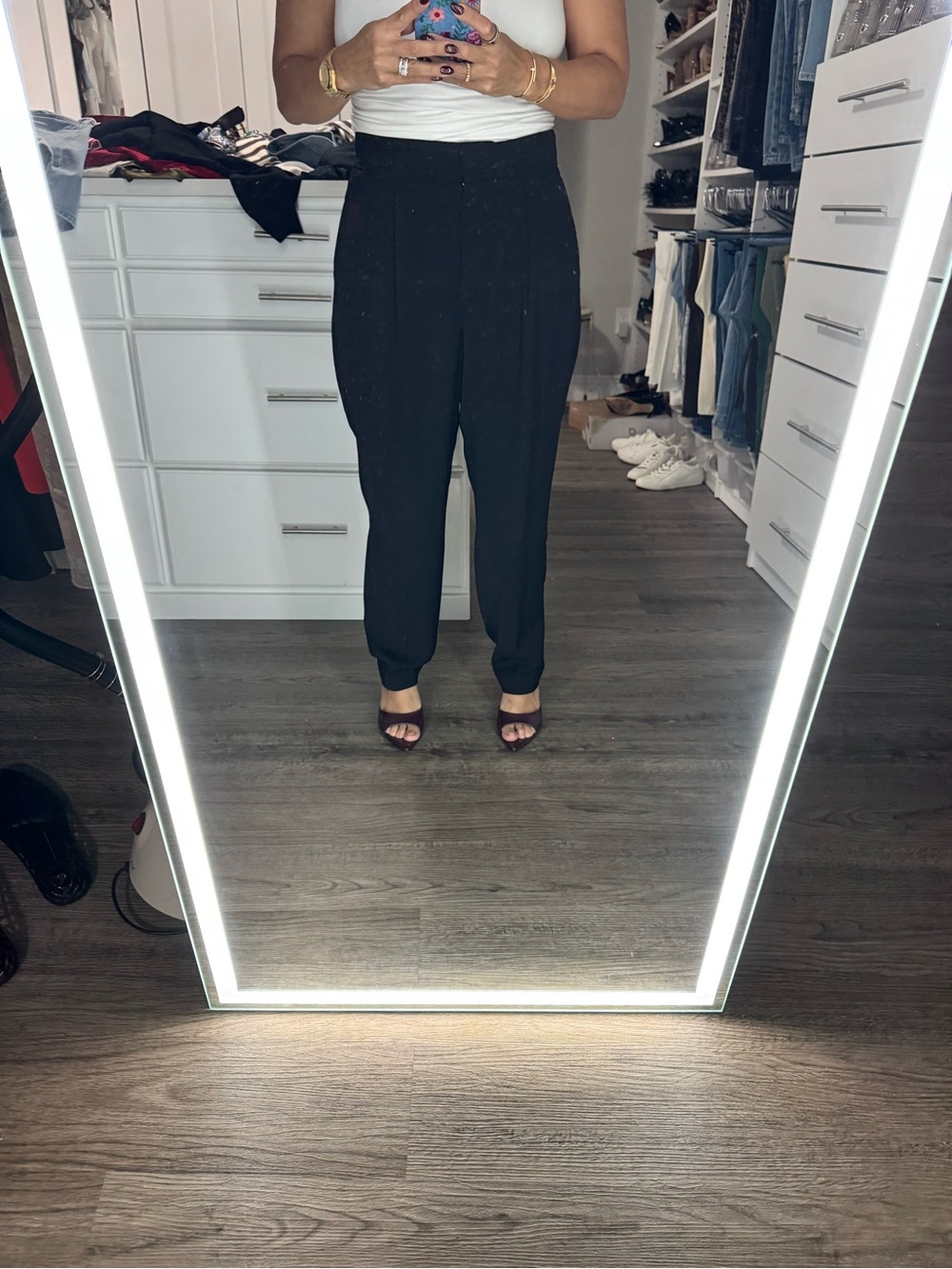 Express Black High-Waist Tapered Tailored Trousers